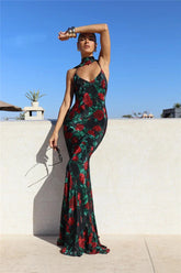 Halter Backless Print Sleeveless High Waist Long Dress